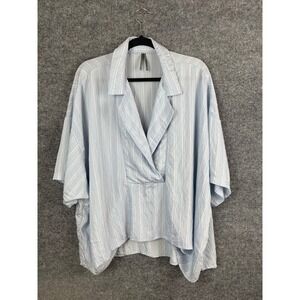 Anthropologie Tunic Top Women's XL Blue Good Striped Oversized V-Neck OB1982790